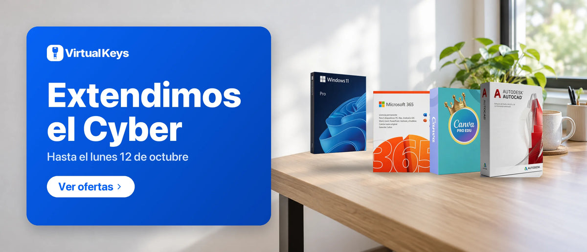 Extendimos el Cyber hasta el lunes 12 de octubre en Virtual Keys: Office 365, Windows 11 Pro, Canva y AutoCAD