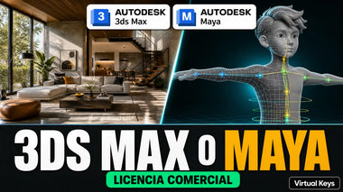 3ds Max o Maya con licencia comercial: render de un interior y un personaje 3D con malla y rig