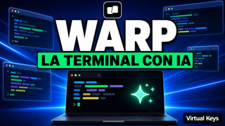 Qué es Warp: la terminal con IA, con una laptop y ventanas de terminal modernas
