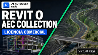 Revit o AEC Collection con licencia comercial: modelo BIM de un edificio y plano de un camino con puente de Civil 3D