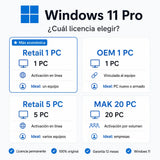 Windows 11 Pro: compara las licencias Retail, OEM y MAK
