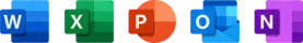 Iconos de Word, Excel, PowerPoint, Outlook y OneNote