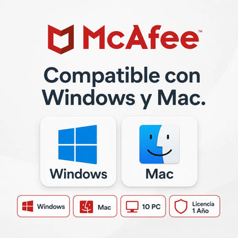 McAfee Internet Security compatible con Windows y Mac, hasta 10 dispositivos