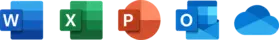 Iconos de Office: Word, Excel, PowerPoint, Outlook y OneDrive