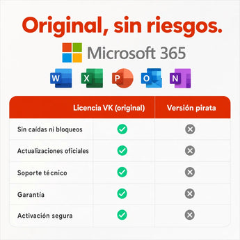 Microsoft 365 original vs versión pirata — compra seguro en Virtual Keys