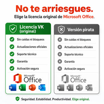 Microsoft Office original vs versión pirata — compra seguro en Virtual Keys