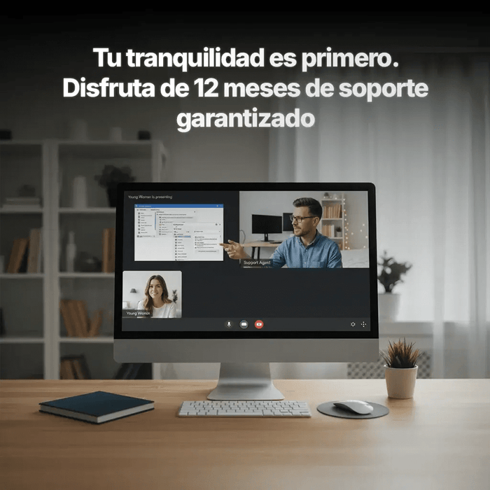 Microsoft Office 365 soporte garantizado por 12 meses en videoconferencia en un escritorio moderno
