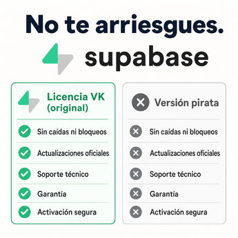 Supabase original vs versión pirata — compra seguro en Virtual Keys
