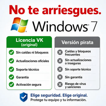 Windows 7 original vs versión pirata, compra seguro en Virtual Keys
