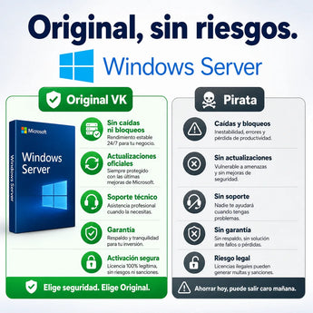 Windows Server original vs versión pirata, compra seguro en Virtual Keys